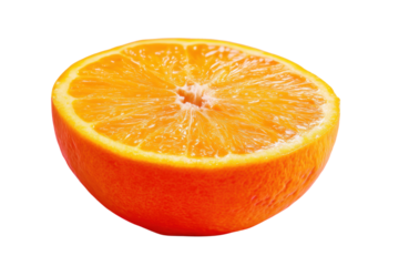 Fresh half orange with juicy vibrant pulp and textured peel, cut out