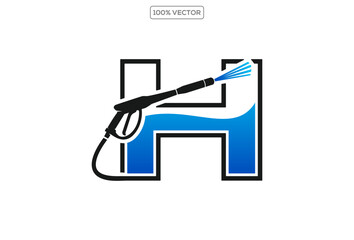 Power wash logo design vector with letter H concept.template design illustration