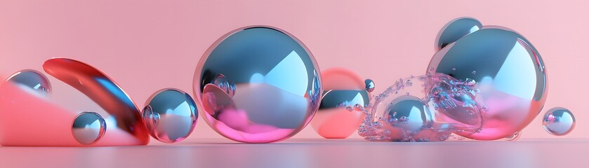 Colorful, reflective spheres arranged on a pastel background.