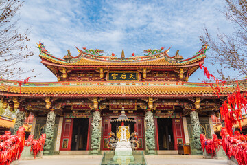 Fototapeta premium The magnificent ancient building Tianhou Palace in Taierzhuang Ancient City, Zaozhuang, Shandong, China