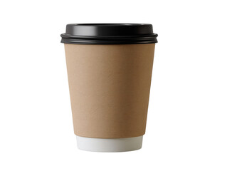 Kraft paper coffee cup with black lid isolated on transparent background