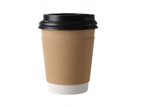 Disposable coffee cup with lid isolated on transparent background