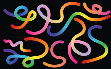 Colorful Abstract Gradient Curved Line Composition. Wavy Gradient Ribbon Lines Rainbow Abstract Art. Curvy Rainbow Line Pattern Gradient Abstract Flow Shapes.