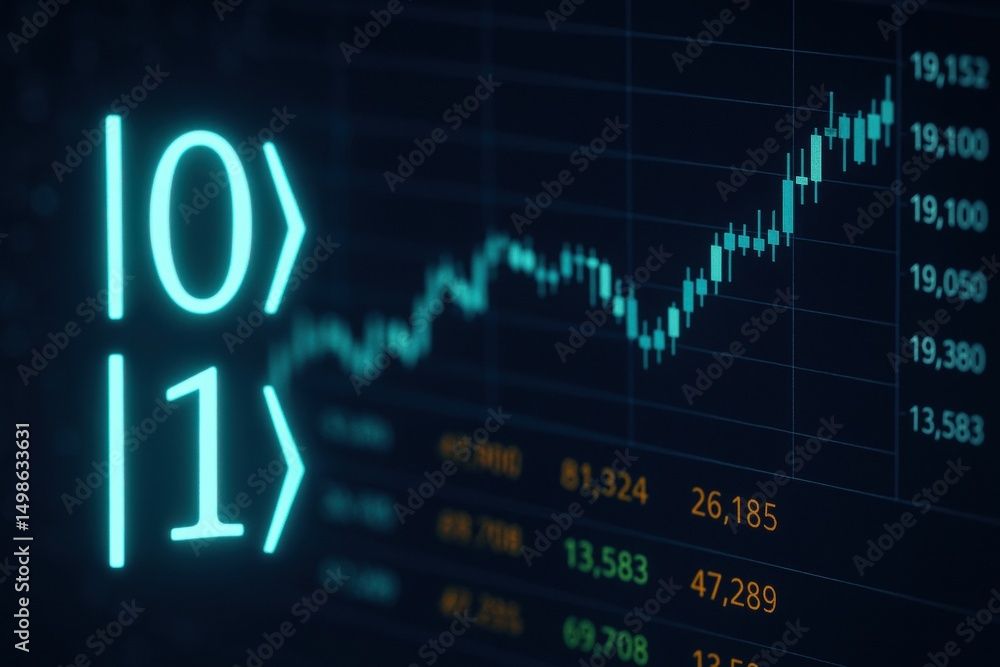 Poster digital financial growth graph with binary code one and zero concept in dark background