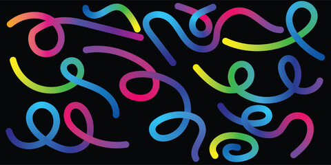 Colorful Abstract Gradient Wavy Line. Colorful Abstract Gradient curvy shapes. Gradient Rainbow Color Abstract doodle line shapes.