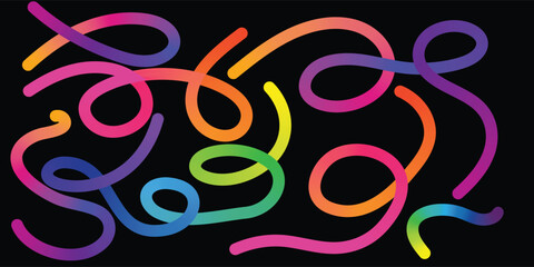 Colorful Abstract Gradient Wavy Line. Colorful Abstract Gradient curvy shapes. Gradient Rainbow Color Abstract doodle line shapes.