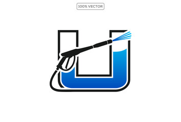 Power wash logo design vector with letter U concept.template design illustration