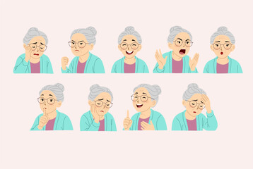 Grandmother Expressing Emotions in a Cartoon Style