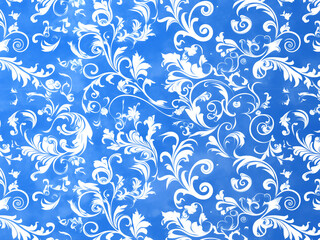 青背景に白い唐草模様 エレガントなクラシックパターンの装飾背景