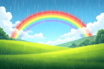 Green fields and beautiful rainbows