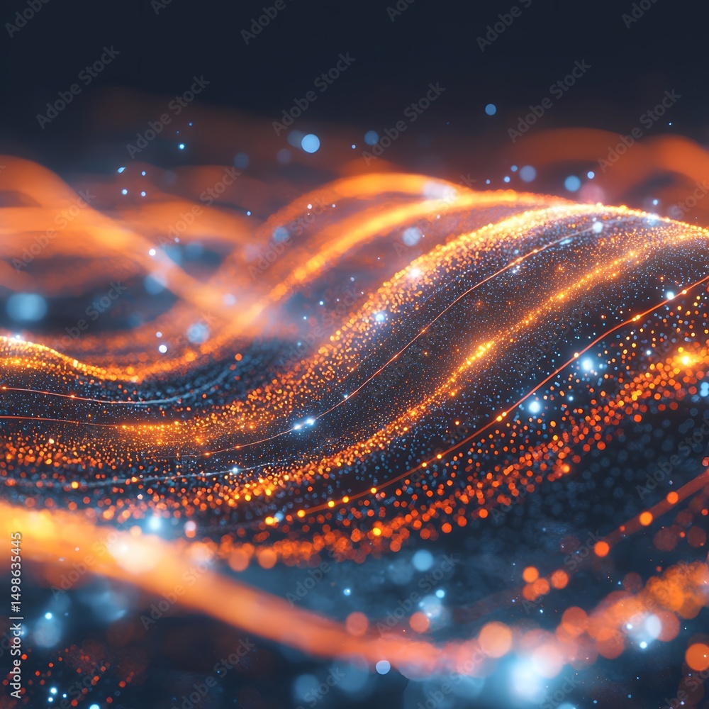 Poster abstract digital design with glowing particles.