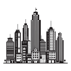 Fototapeta premium Urban city skyline silhouette featuring towering skyscrapers and modern architecture