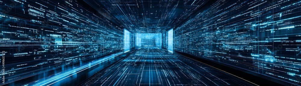 Poster digital tunnel of flowing code.