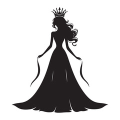 Elegant Queen Silhouette Illustration Wearing Crown and Gown Vector