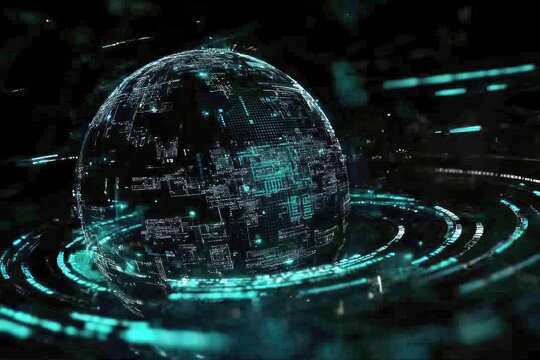 Futuristic globe with digital circuitry