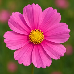 Obraz premium Elegant Pink Cosmos Flower Close-Up Featuring Symmetrical Petals and Central Disc Floret