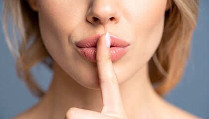 Close up of a woman make a shush silent gesture without show whole face.