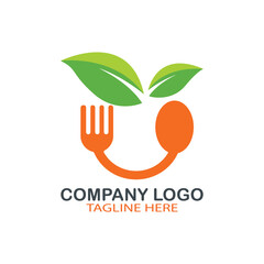 orange logo for healthy food with leaf Logo design illustration, eps10