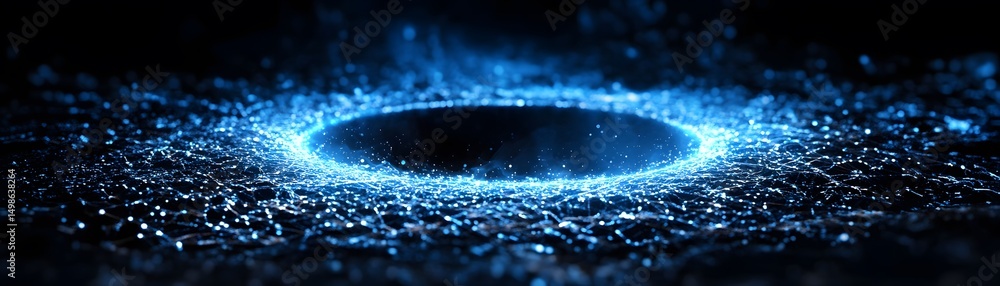 Poster detailed view of a glowing, textured surface with a circular void.