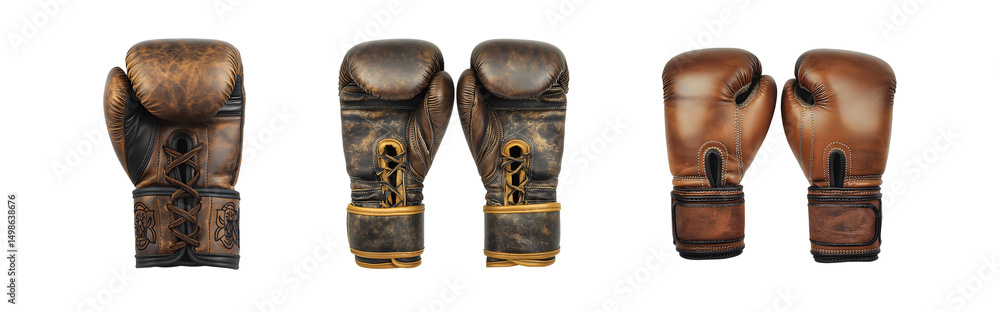 Aufkleber set of vintage boxing gloves displayed in a horizontal row. isolated on transparent background
