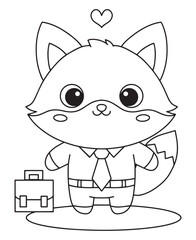 Coloring book  fox, dressed for success, with a briefcase!