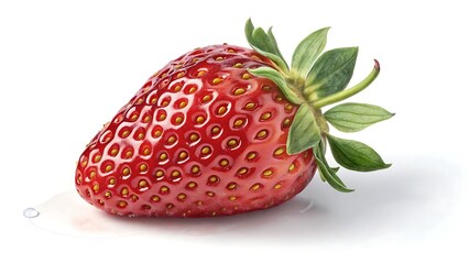 Ripe red strawberry, a single fresh fruit on a white background