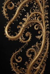 Black background with gold ornate swirls, subtle glitter,  shine,  rich,  design