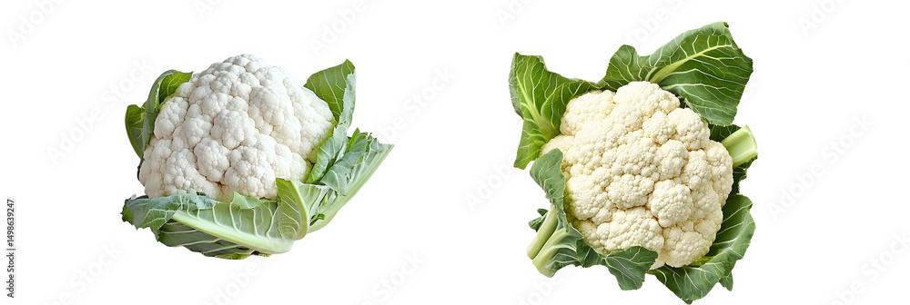Poster set of two heads of fresh cauliflower displayed. isolated on transparent background