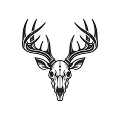 Fototapeta premium Deer Skull with Antlers – Bold Black and White Line Art Vector Illustration