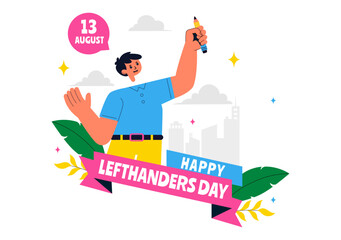 Obraz premium Happy Left Handers Day Celebration Vector Illustration Featuring the Awareness and Pride of Being Left Handed in a Flat Style Cartoon Background