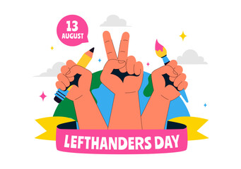 Happy Left Handers Day Celebration Vector Illustration Featuring the Awareness and Pride of Being Left Handed in a Flat Style Cartoon Background