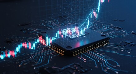 Abstract graphic of a central processing unit with financial data