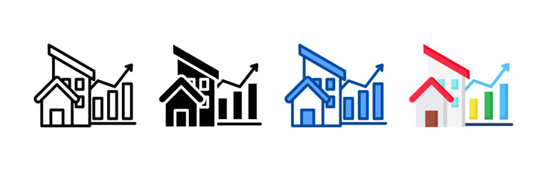 Fototapeta premium Real estate development icon set bundle. Multi style icon collection perfect for websites, apps, and presentations. Simple vector icon collection