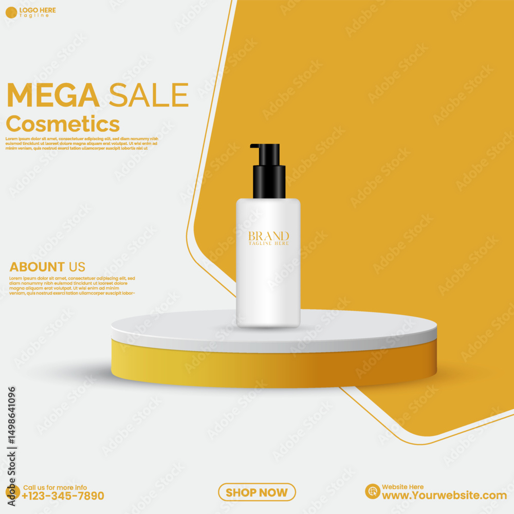 Aufkleber cosmetics product advertisement poster design with a 3d cylinder podium. promotional product display