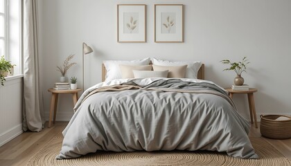 Serene Minimalist Bedroom Design with Neutral Tones and Natural Textures