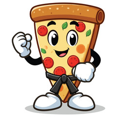 Pizza Slice Character with a Black Belt Cartoon Vector