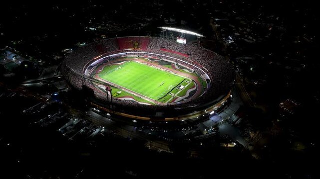 Night Morumbi Stadium At Sao Paulo Brazil. Amazing Sports Arena Landscape In The Downtown District. Building Infrastructure Landscape High Rise Building Stunning. Infrastructure Enterprise.