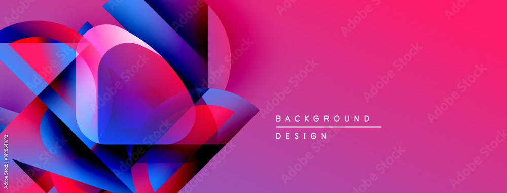 Poster Abstract geometric shapes, vibrant colors, pink gradient. Modern design elements create dynamic visual impact.