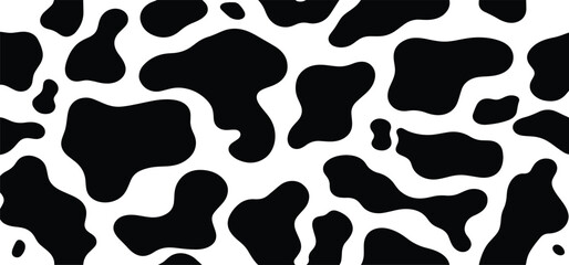 Black and white cow fur repeating texture. Animal print pattern or skin background vector illustration.