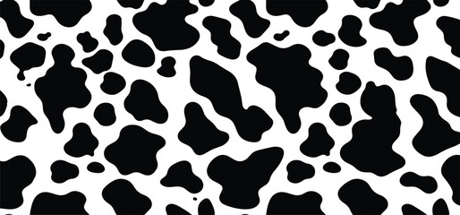 Black and white cow fur repeating texture. Animal print pattern or skin background vector illustration.