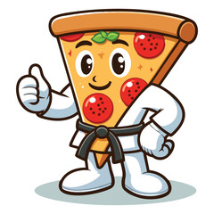 Happy Pizza Slice Karate Master Doing Thumbs Up Vector Illustration