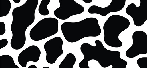 Black and white cow fur repeating texture. Animal print pattern or skin background vector illustration.
