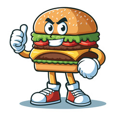 Enthusiastic Cartoon Burger Character Giving a Thumbs Up Illustration