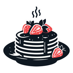 Pancake Stack Silhouette with Strawberries and Syrup Illustration