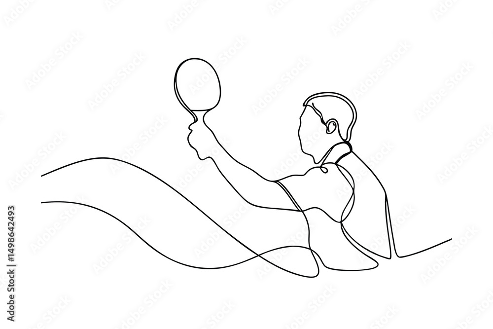 Poster continuous one line drawing ping pong player action