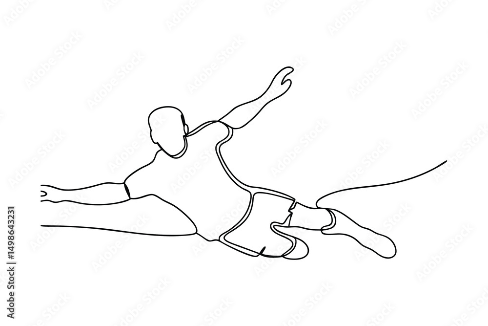 Poster continuous one line drawing soccer player diving save
