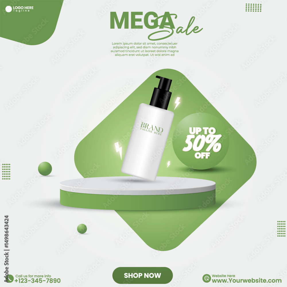Aufkleber cosmetics product advertisement poster design with a 3d cylinder podium. promotional product display