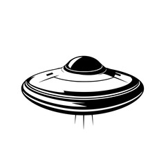 UFO Icon: A bold, monochrome illustration depicts a classic flying saucer design with sleek lines and a mysterious aura.