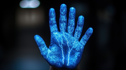 Obraz premium A hand glows with electric blue energy