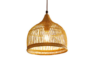 Elegant woven rattan pendant light with warm illumination, cut out
